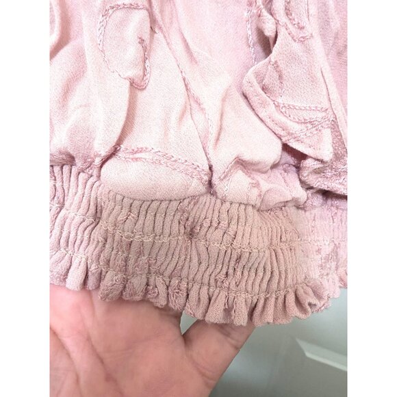 ASTR The Label Pink Embroidered Ruffle Wrap Top With Elastic Waist Womens Size S - Picture 5 of 10